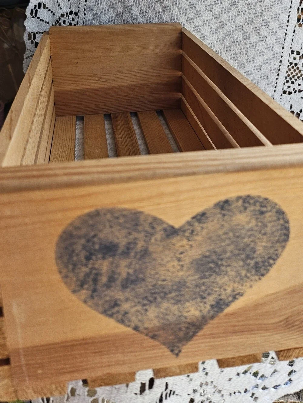 Vintage 90's Blue Heart Wooden Crate